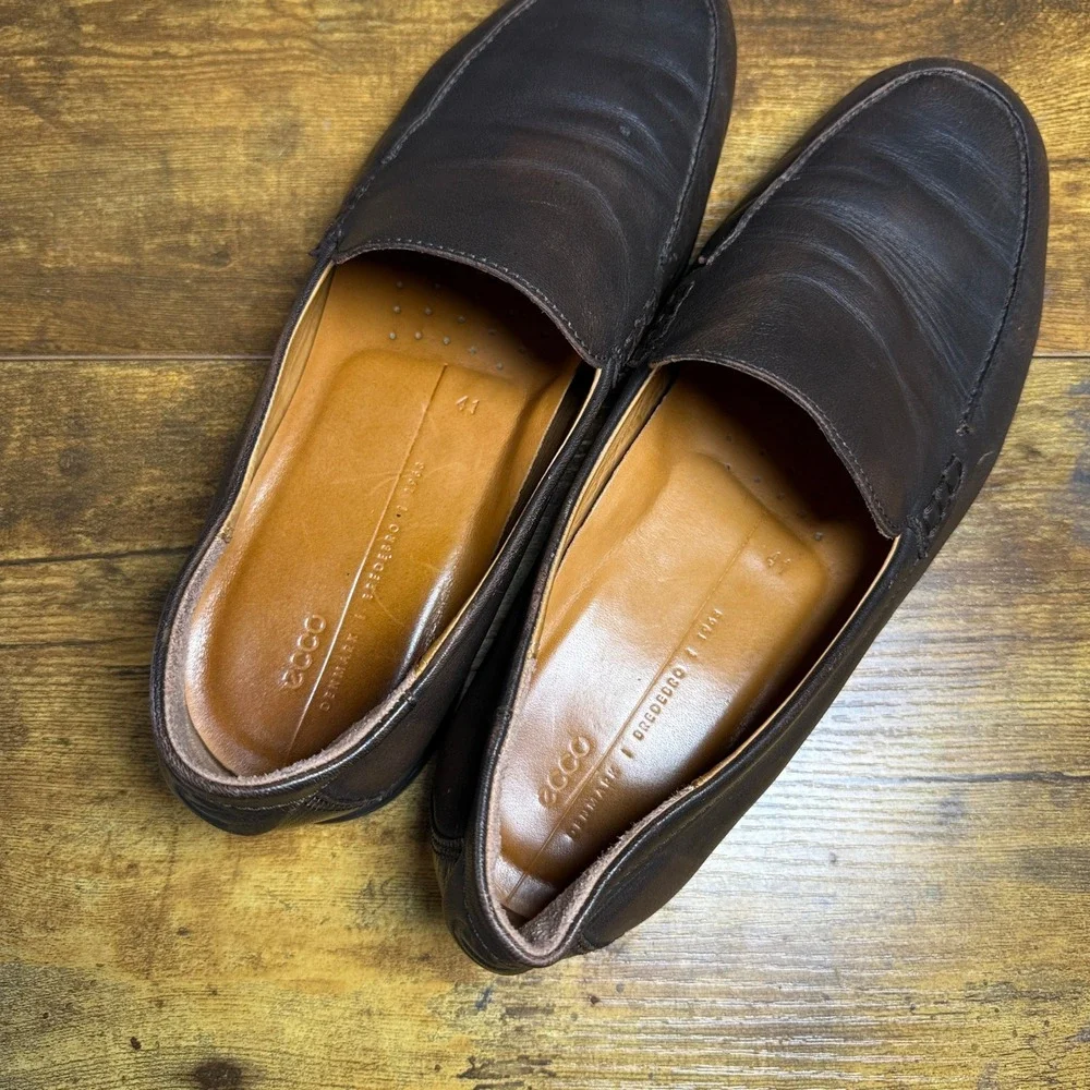 ECCO Citytray Lite Brown Leather Loafers Mens EU 41 US 7-7.5 Slip On Shoes